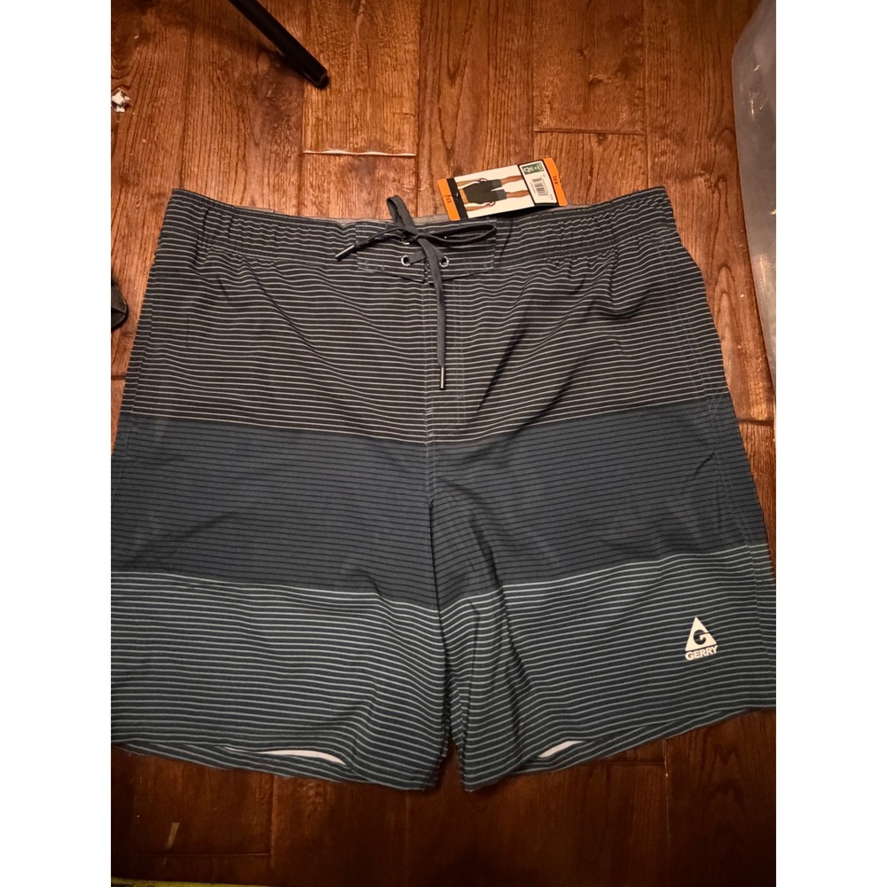 Gerry Mens Swim Shorts Blue Striped 4-Way Stretch‎ UPF 50+ XXL 1665513